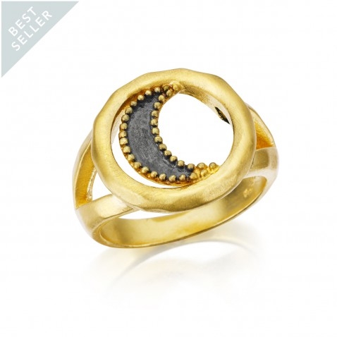 Gunmetal and Gold Moon Ring - Wax and Wane
