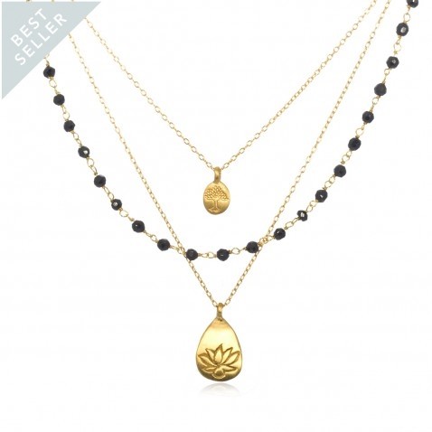 Gold Onyx Tree and Lotus Thrive Necklace
