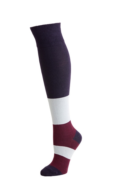 Sophie- Over Knee Multi Stripe Socks Eggplant Turquoise Burgundy