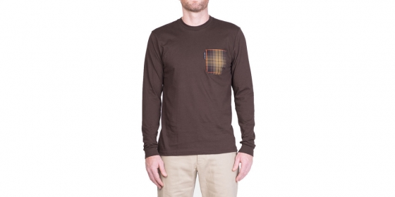 The 6oz Long-Sleeve Pocket Tee, Brown/Signature Plaid