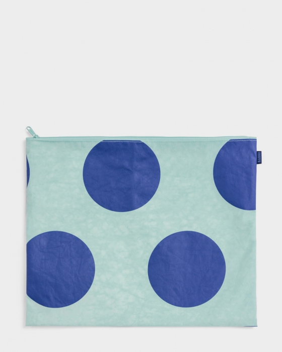 Large Flat Zip - Sage Big Dot