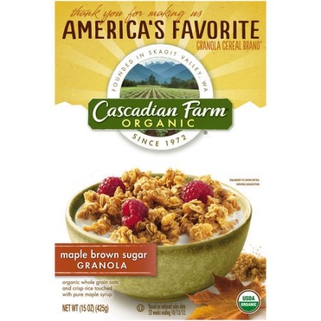 Cascadian Farm Organic Granola Whole Grain Oats, Maple Brown Sugar, 15 oz, 6 Pack