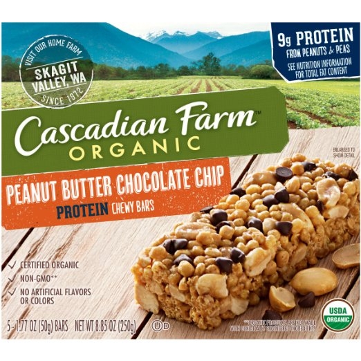 Cascadian Farm Snacks Protein Organic Chewy Granola Bars, Peanut Butter Chocolate Chip, 8.85 Ounce