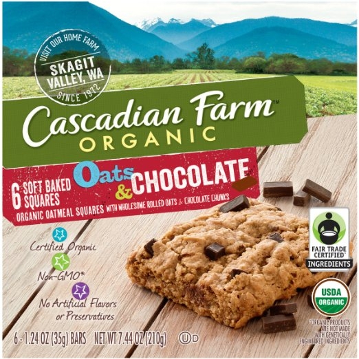 Cascadian Farm Snacks Organic Soft Baked Squares Box, Oats and Chocolate, 7.44 Ounce