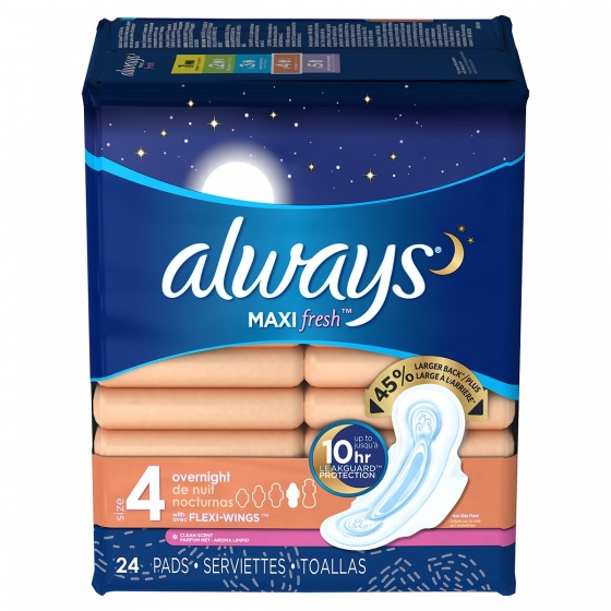 Always Maxi Fresh Size 4 Overnight Pads With Wings, Scented