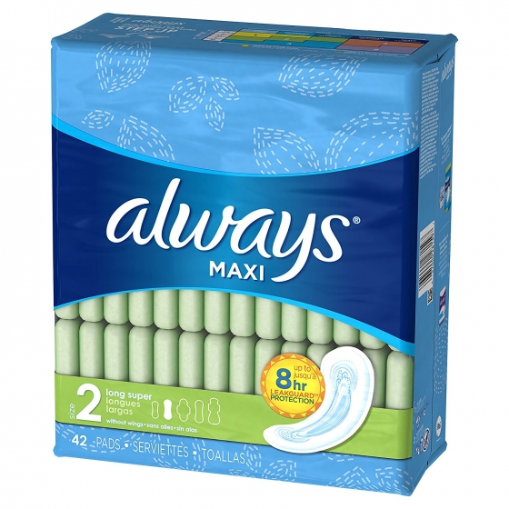 Always Ultra Thin Size 2 Long Super Pads With Wings, Unscented