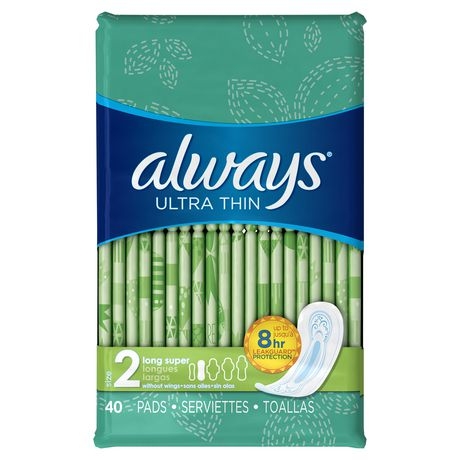 Always Ultra Thin Size 2 Long Super Pads Without Wings, Unscented
