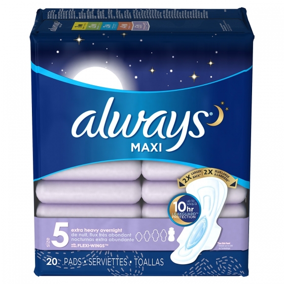 Always Maxi Size 5 Extra Heavy Overnight Pads with Wings, Unscented