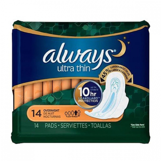 Always Ultra Thin Size 4 Overnight Pads With Wings, Unscented