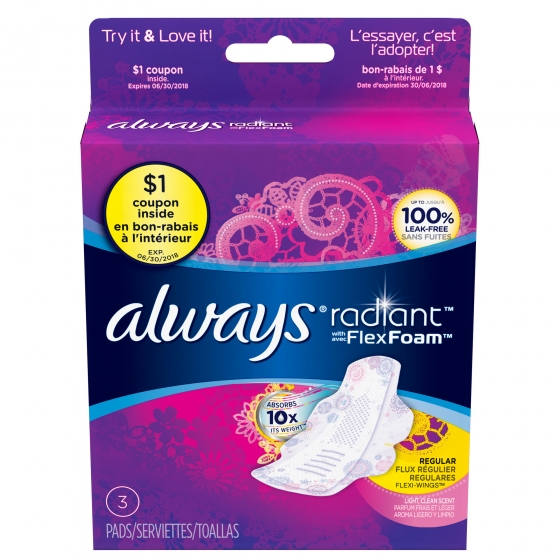 Always Radiant Regular with Wings Scented Pads