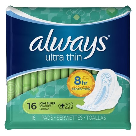 Always Ultra Thin Size 2 Long Super Pads With Wings, Unscented