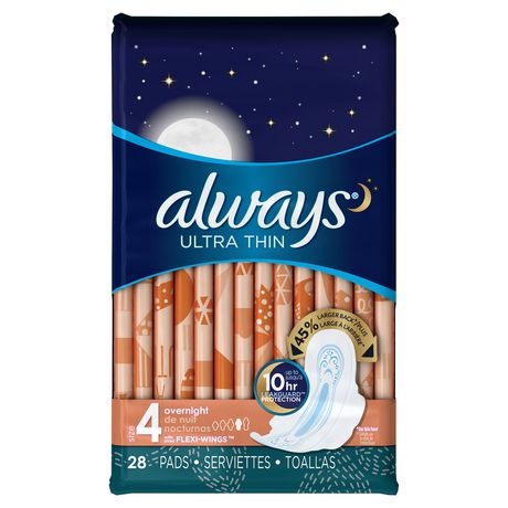 Always Ultra Thin Size 4 Overnight Pads With Wings, Unscented