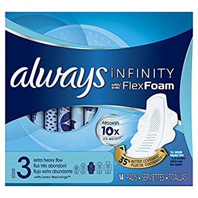 Always Infinity Size 3 Extra Heavy Flow Pads with Wings, Unscented