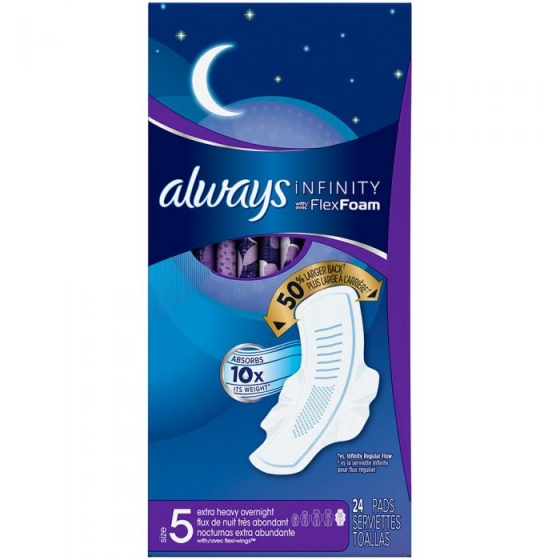 Always Infinity Size 5 Extra Heavy Overnight Pads with Wings, Unscented