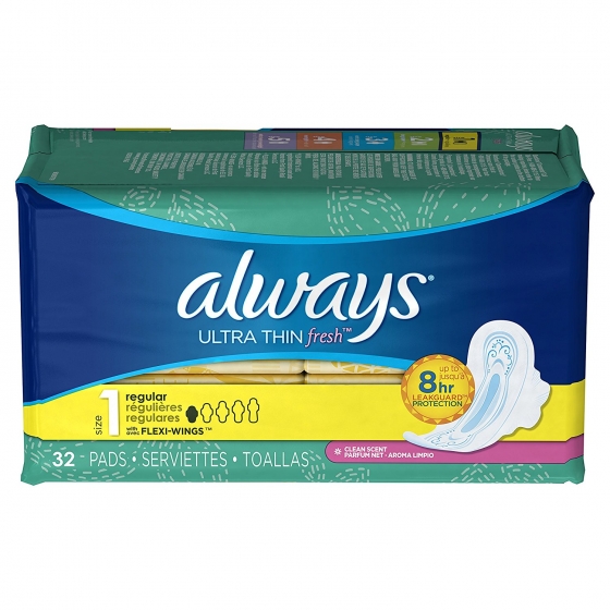 Always Ultra Thin Fresh Size 1 Regular Pads With Wings, Scented