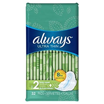 Always Ultra Thin Size 2 Long Super Pads With Wings, Unscented