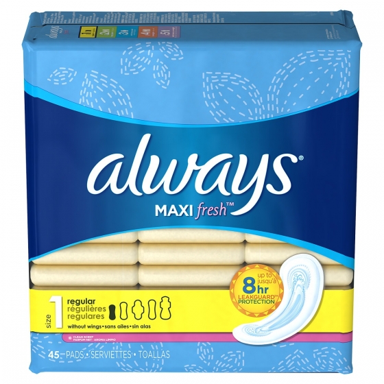 Always Maxi Fresh Size 1 Regular Pads Without Wings, Scented