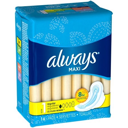 Always Maxi Size 1 Regular Pads with Wings, Unscented