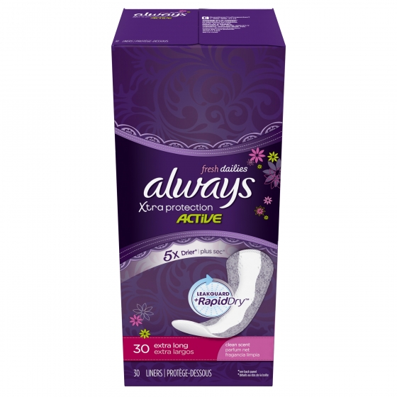 Always Xtra Protection Active Extra Long Dailies, Fresh Scented