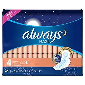 Always Maxi Size 4 Overnight Pads with Wings, Unscented