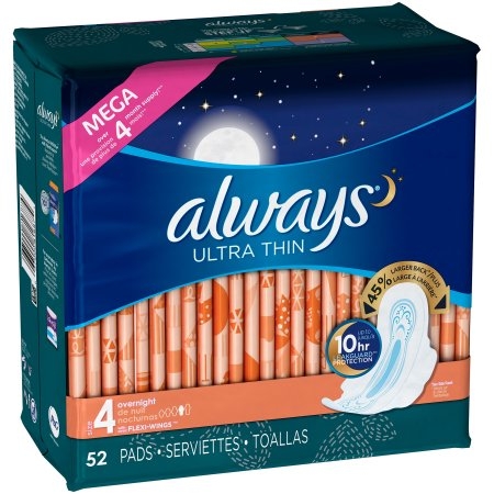 Always Ultra Thin Size 4 Overnight Pads With Wings, Unscented