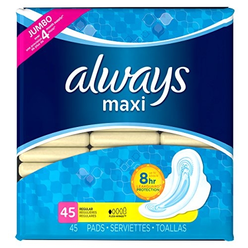 Always Maxi Size 1 Regular Pads with Wings, Unscented