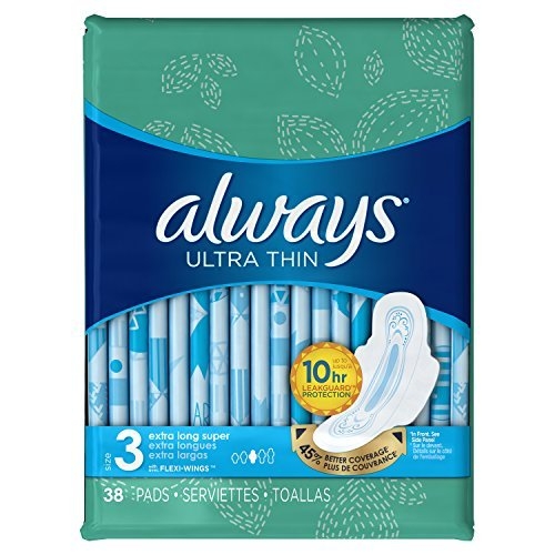 Always Ultra Thin Size 4 Overnight Pads With Wings, Unscented