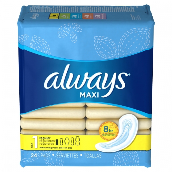 Always Maxi Size 1 Regular Pads Without Wings, Unscented