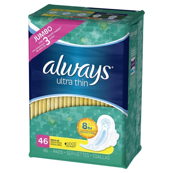 Always Ultra Thin Size 1 Regular Pads With Wings, Unscented