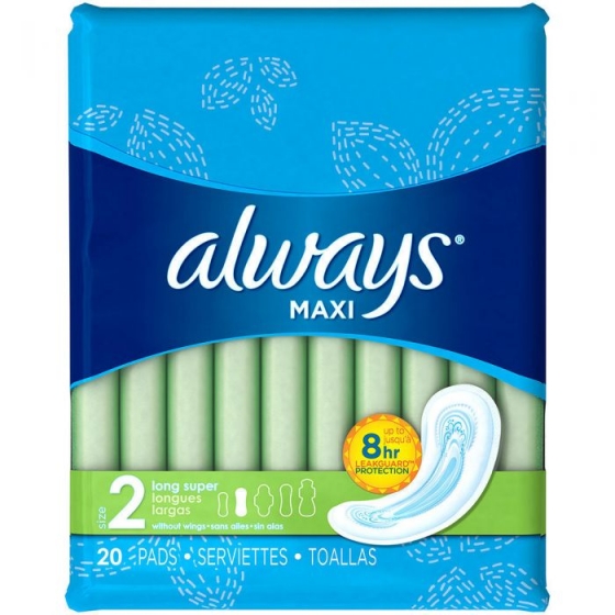 Always Maxi Size 2 Long Super Pads Without Wings, Unscented