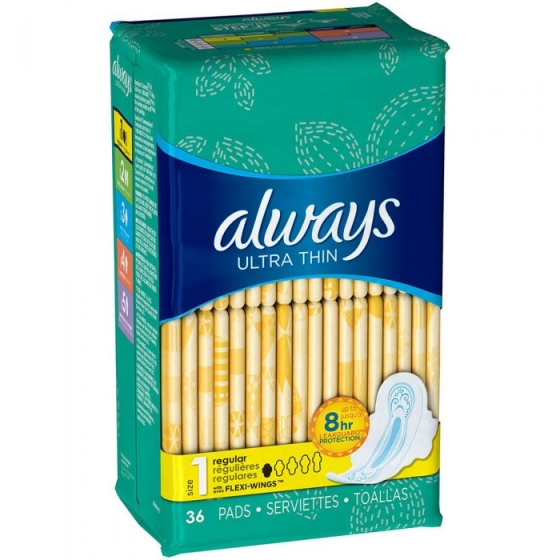 Always Ultra Thin Size 1 Regular Pads With Wings, Unscented