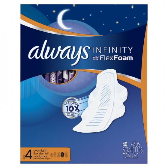Always Infinity Size 4 Overnight Pads with Wings, Unscented