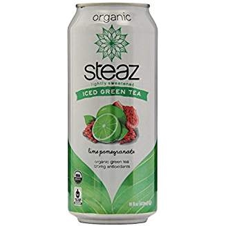 Steaz Iced green tea, lime pomegranate, lightly sweetened
