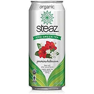 Steaz Iced green tea, jasmine hibiscus, lightly sweetened
