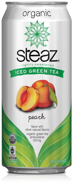 Steaz Iced green tea, peach, lightly sweetened