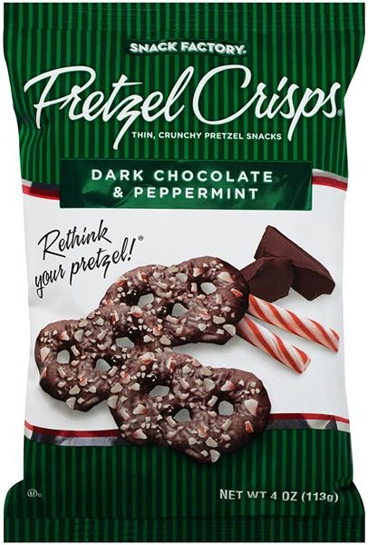 Dark Chocolate & Peppermint Pretzel Crisps® 4 oz bag (pack of 48)